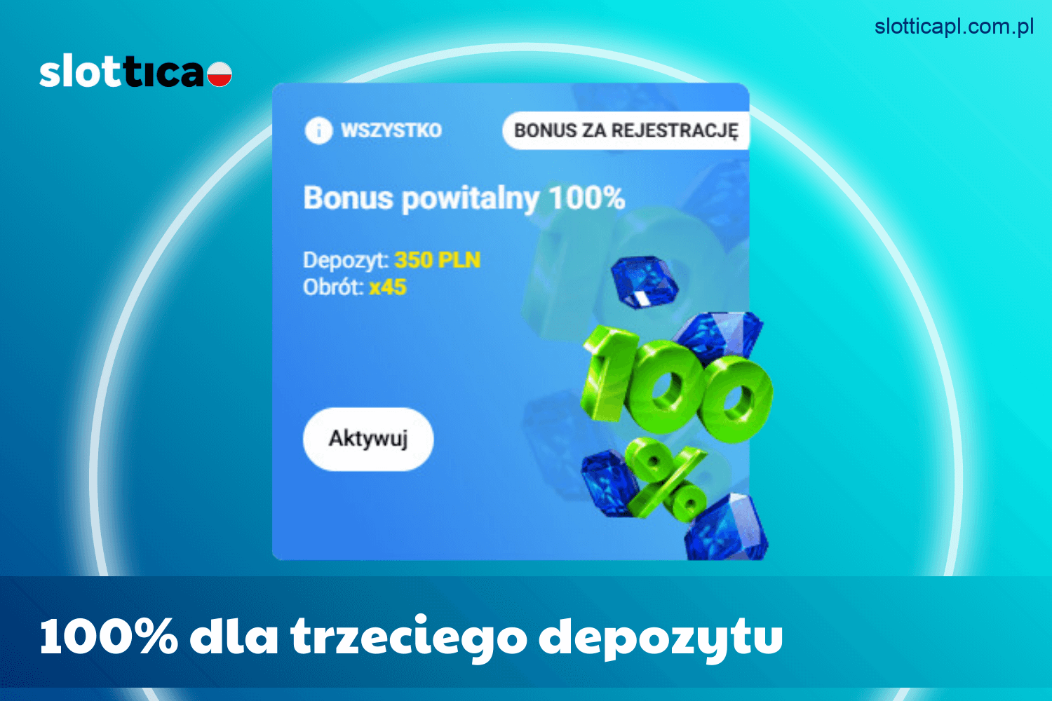 100% dodatkowego bonusu za trzeci depozyt na Slottica dla polskich użytkowników