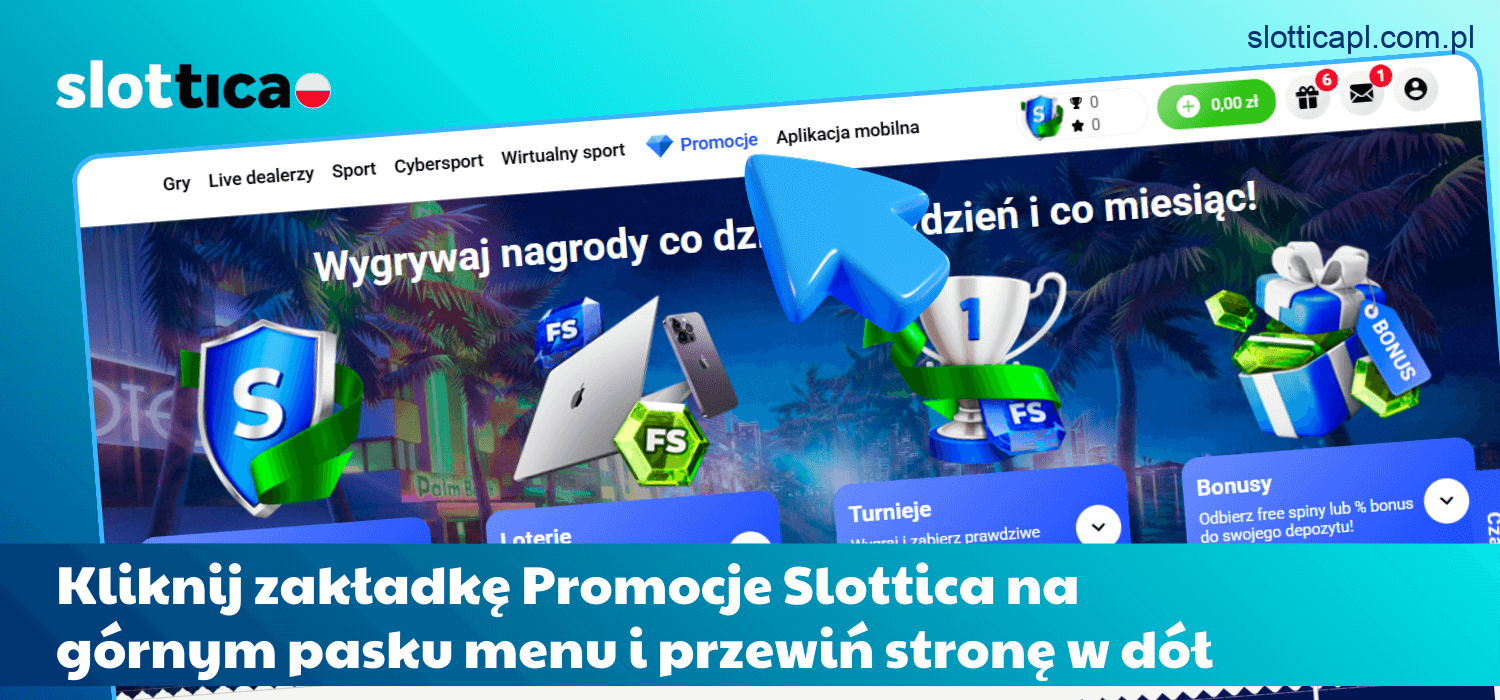 Otwórz zakładkę „Promocje” na stronie głównej kasyna i przewiń listę dostępnych ofert