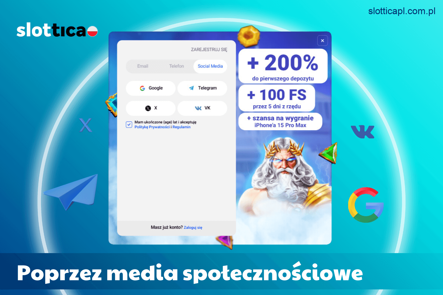 Tworzenie konta w Slottica przy użyciu mediów społecznościowych w Polsce