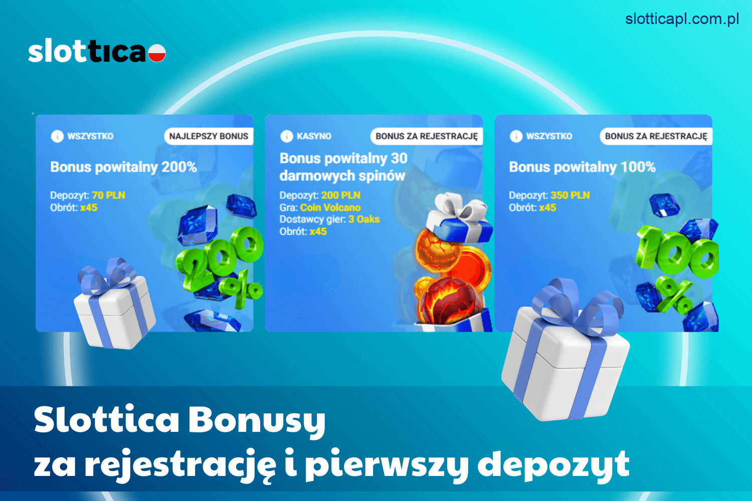Bonusy rejestracyjne i za pierwszy depozyt w Slottica Casino dla graczy z Polski