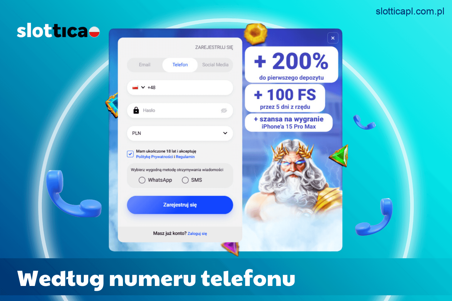 Rejestracja konta w Slottica przez numer telefonu w Polsce